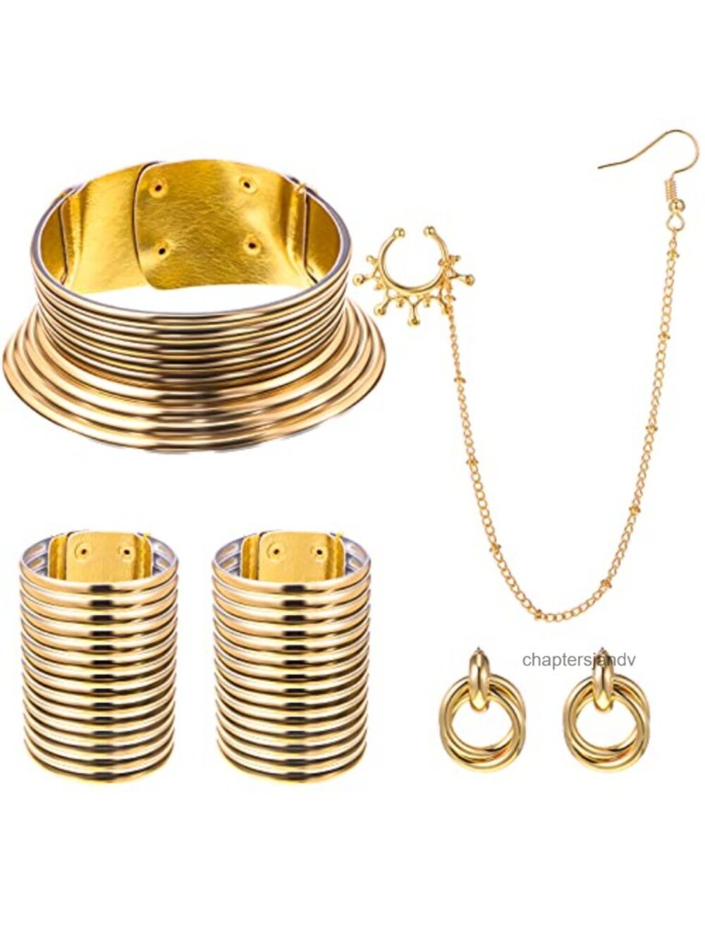 African Inspired Alloy Choker Necklace Bracelet Earrings Jewelry Set